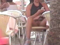 Oops at cafe, babe, cafe, skirt, ibiza