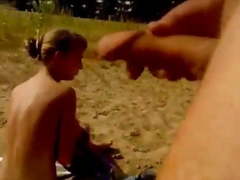 Public Beach Jerkoff Behind Naked Woman